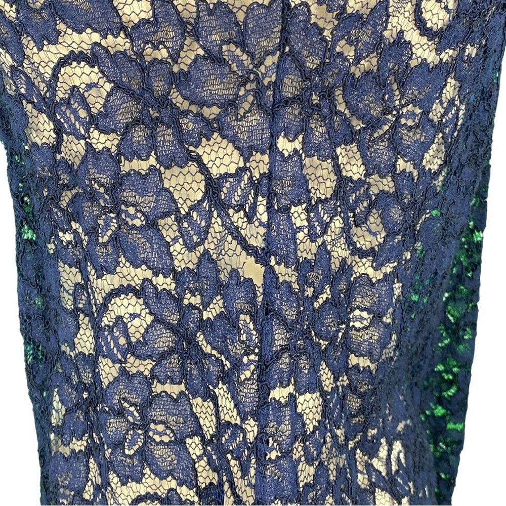 Diane Von Furstenberg DVF Elisabetta Navy Blue Sheer Floral Lace Dressy Blouse - Picture 13 of 16